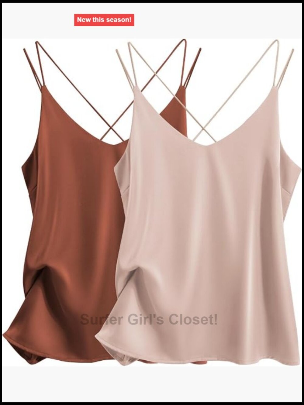 2 Pack Silk Satin Camisole Tank V Neck Criss Cross Back Spaghetti Strap